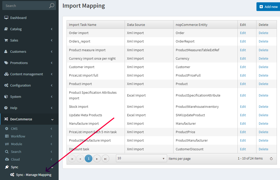 NopCommerce. Sync. Create Mapping